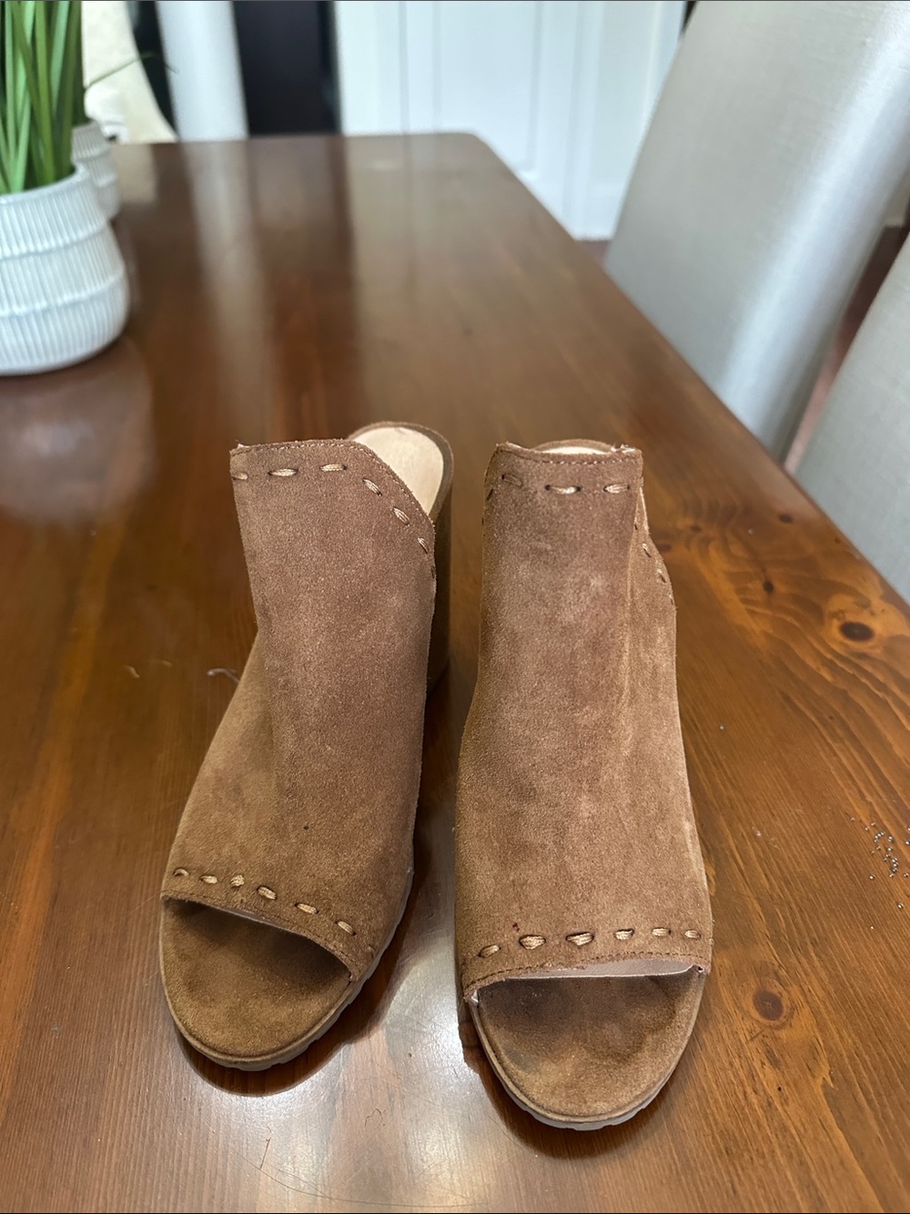 Chelsea & Violet Tess Brown Suede Open-Toe Mule